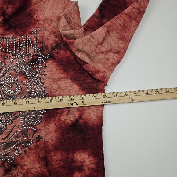 Affliction Live Fast Hoodie Women's M Rhinestone Cut-Out Red/Pink Pullover Y2K - Picture 8 of 10